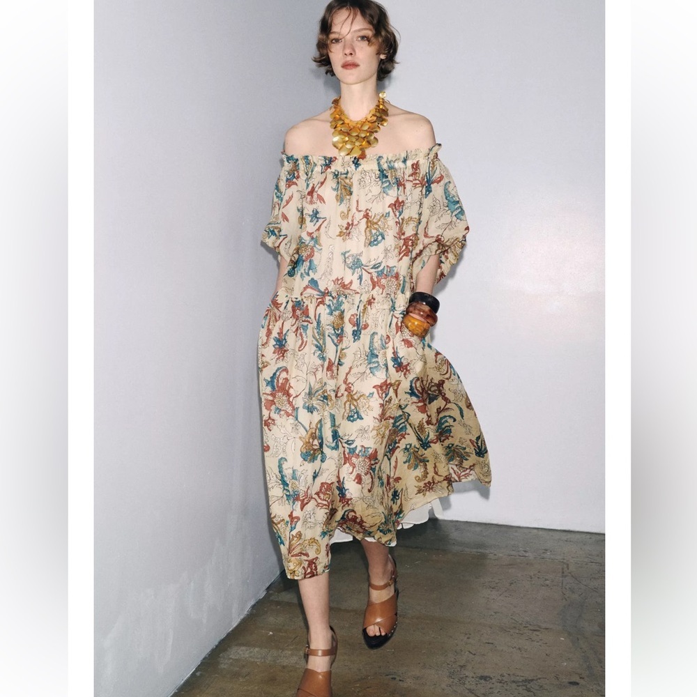 Zara ZW Collection Ramie Print Dress